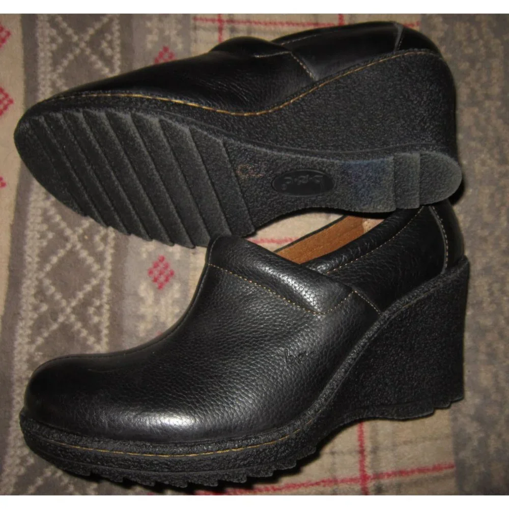 BOC Born Concept 7.5 Oxford Platform Wedge High Heel Slip On Comfort Blk Leather - Picture 4 of 6